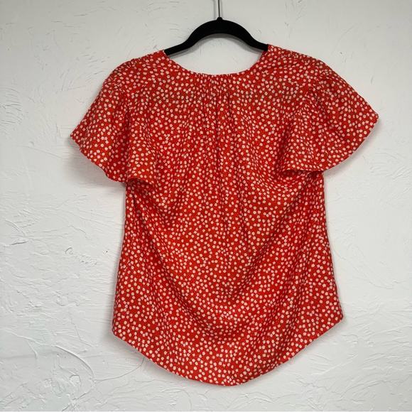 Rebecca Taylor Red Ditsy Floral Blouse Womens 2 Petal Sleeve Silk Blend Top - Picture 6 of 11